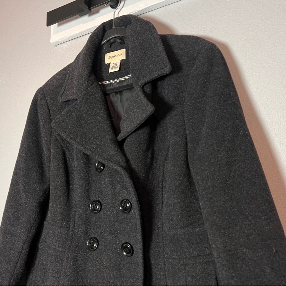 St. John’s Bay Double Breasted Pea Coat Wool Cashmere Blend Grat Large Petite